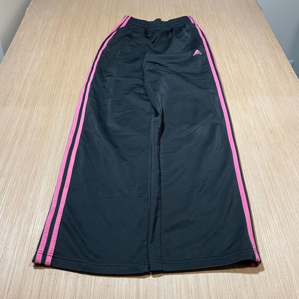 Adidas Track Pants Women Black Pink 3-Stripe Wide Leg Small